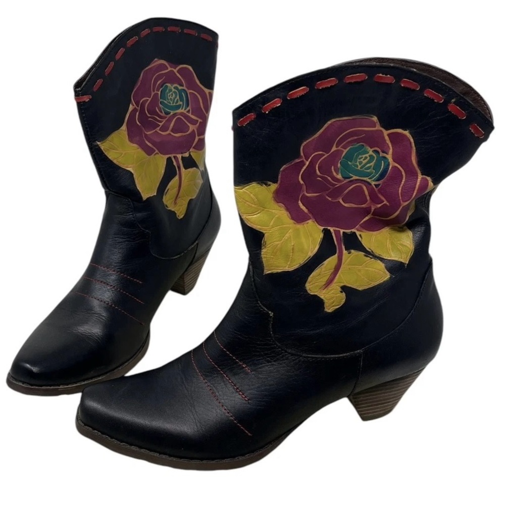 L'Artiste Spring Step Size 38 7.5 8 Dramatic Aster Black Leather Ankle Boots NIB